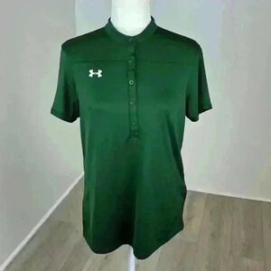 Under Armour Dark Green Button Down Short Sleeve Golf Tee Size Medium